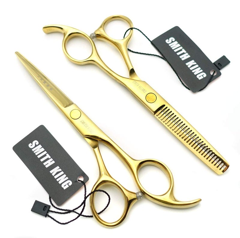 Smithking 5.5 Inches Hair Cutting Scissors Set with Razor Combs Lether Scissors Case,Hair Cutting Shears Hair Thinning Shears for Personal and Professional (Gold) - Image 3